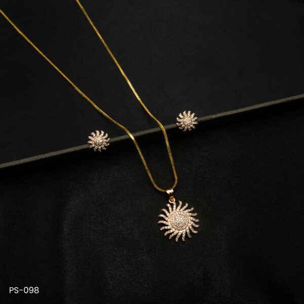 PS-098 - Rose Gold Plated American Diamond Sun Flower Pendant Set