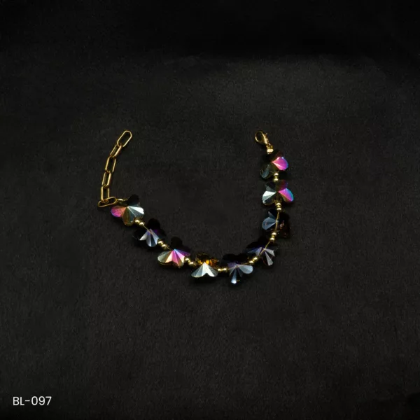 BL-097 - Rainbow Reflections Shimmering Bead Bracelet with Golden Chain
