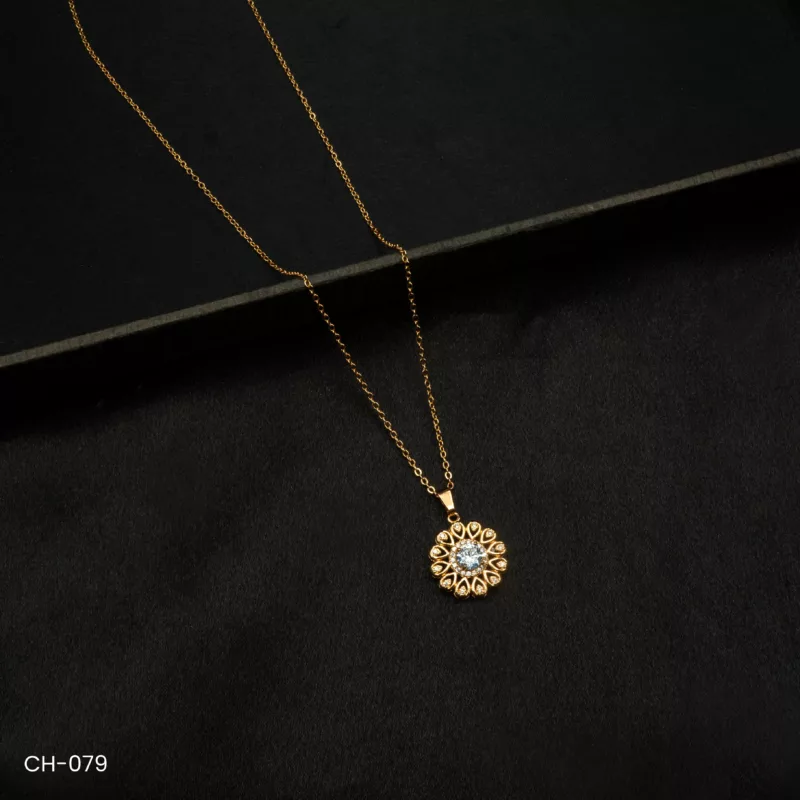 CH-079 - Elegant Rose Gold Blossom American Diamond Locket Chain Necklace