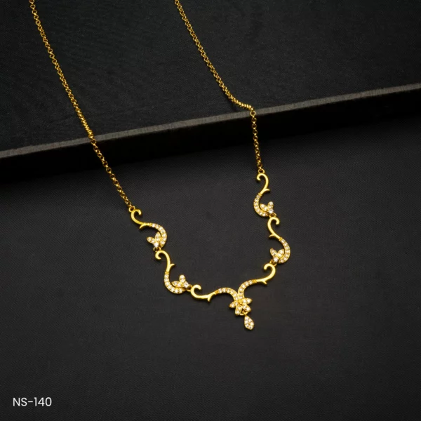 NS-140 - Golden Grace Intricately Designed American Diamond Necklace