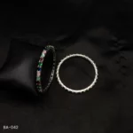 BA-042 - White Gold Plated Multicolor Gems Studded 2 Pcs Set Bangles