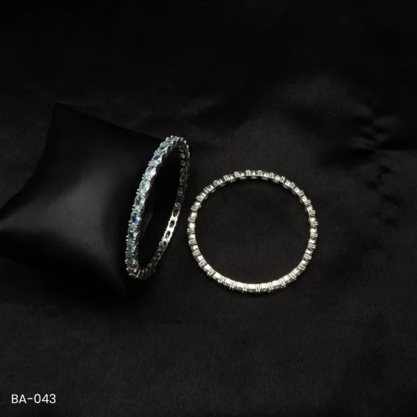 BA-043 - White Gold Plated American Diamond Studded 2 Pcs Set Bangles