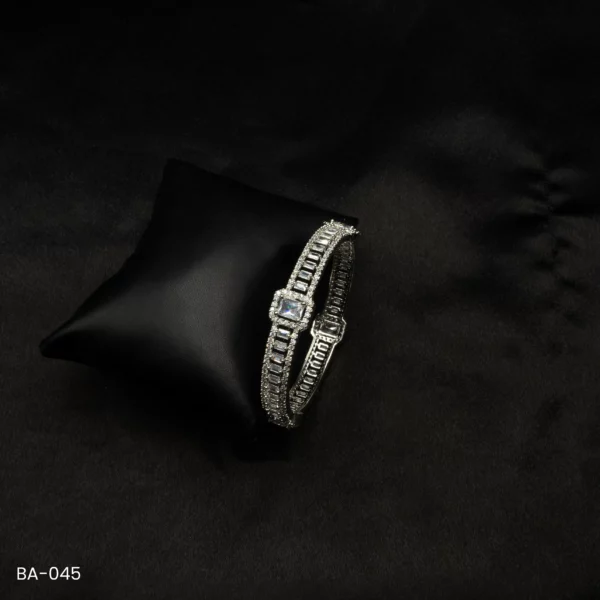 BA-045 - Luxurious White Gold Plated Bangle with American Diamond Stones