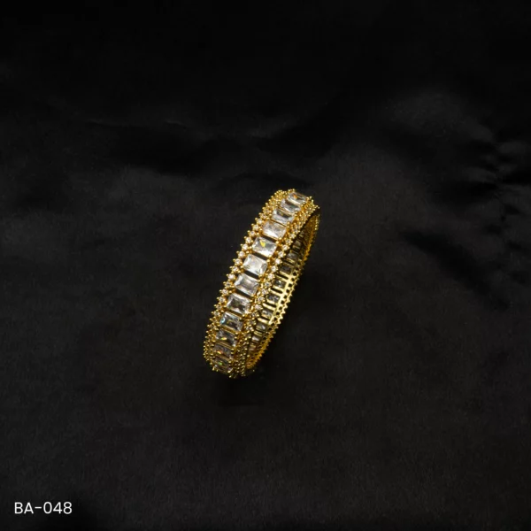 BA-048 - Gorgeous Gold-Toned Bangle with Large American Diamond Stones
