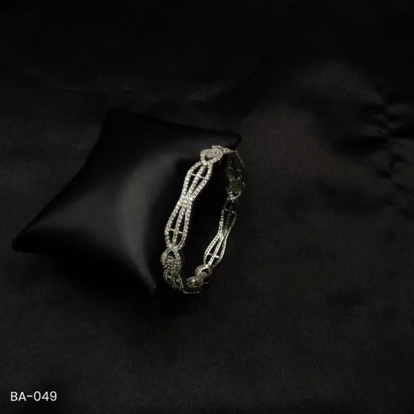 BA-049 - Intricate Contemporary American Diamond Bangle in White Gold Plating