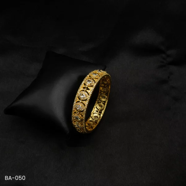 BA-050 - Sophisticated Gold-Toned American Diamond Studded Bangle