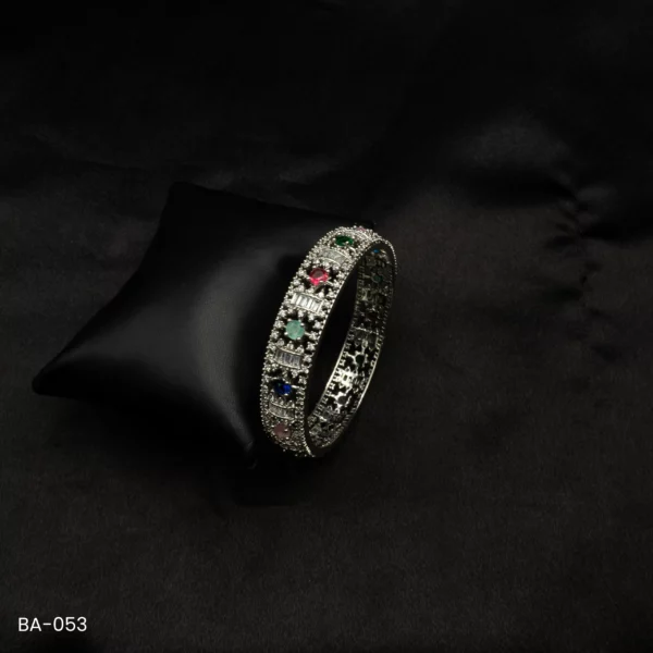 BA-053 - Luxurious White Gold Plated Multicolor Gemstone & American Diamond Bangle