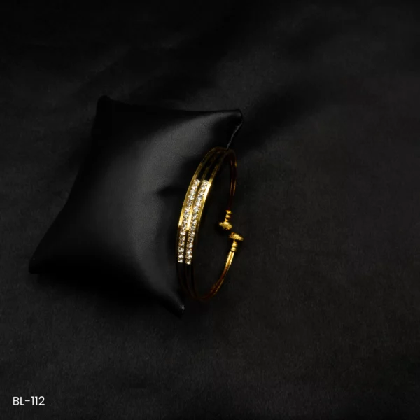 BL-112 - Radiant Duality Gold Plated American Diamond Double Band Cuff Bracelet