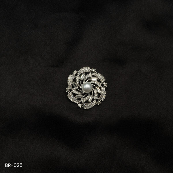 BR-025 - Glittering Pearl and Crystal Saree Pin Fashion Brooch