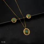 PS-143 - Opulent Green Stone & American Diamond Pendant Set in Gold Plating