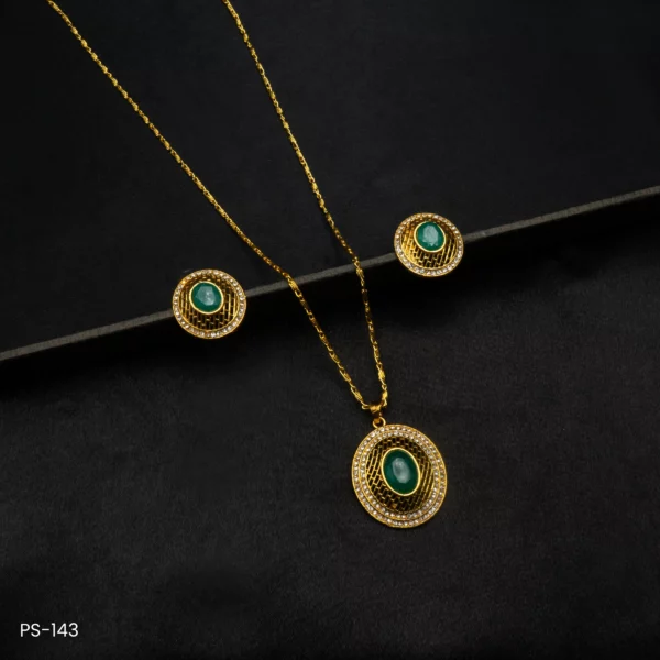 PS-143 - Opulent Green Stone & American Diamond Pendant Set in Gold Plating