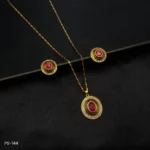 PS-144- Red Glamour Ruby & American Diamond Pendant Set in Gold Plating