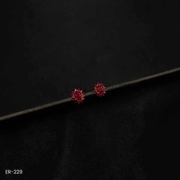 ER-229 - Classic Red Gemstone Stud Earrings with Gold Plated Detailing