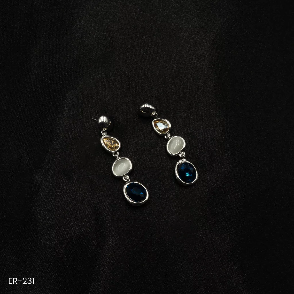 ER-231 - Elegant White Gold Plated Multi-Stone Drop Fashion Earrings