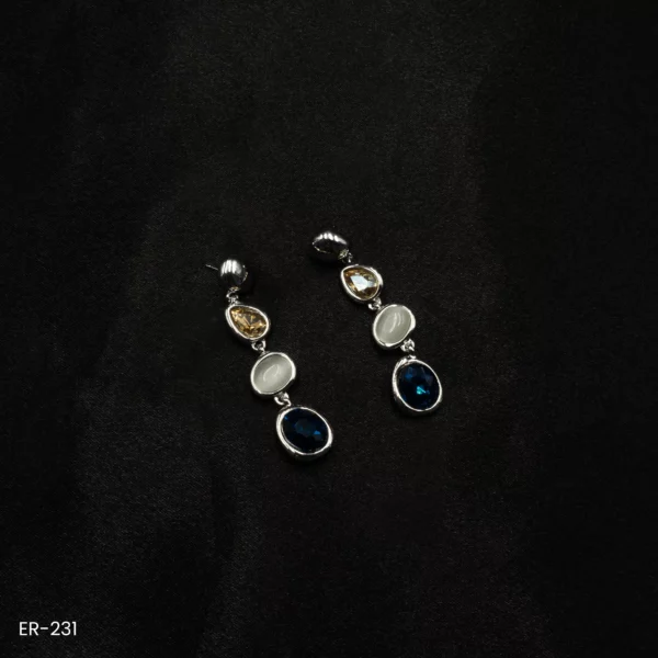 ER-231 - Elegant White Gold Plated Multi-Stone Drop Fashion Earrings