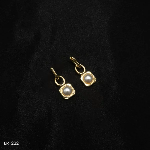ER-232 - Chic Gold Plated Pearl Drop Contemporary Hoop Earrings