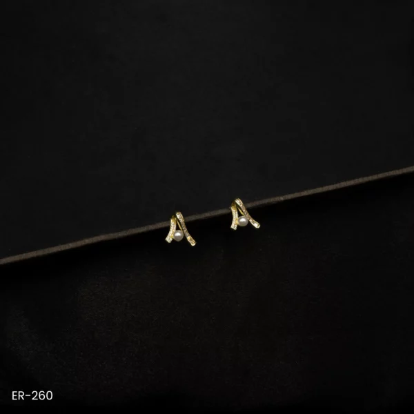 ER-260 - Minimalist Twisted Gold Plated Earrings with Pearl Accent