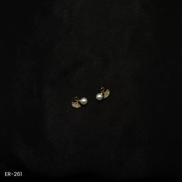 ER-261 - Nature Inspired Graceful Gold Plated American Diamond and Pearl Earrings