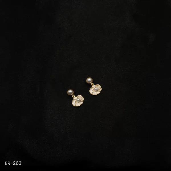ER-263 - Blossoming Gold Plated Earrings with Pearl and Floral Design