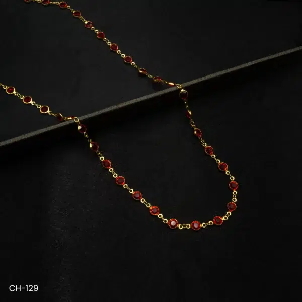 CH-129 - Vibrant Rich Red Stones Gold Plated Chain Necklace