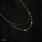 CH-136 – Dual Layered Stylish Pearl and Gold Link Necklace for a Modern Look