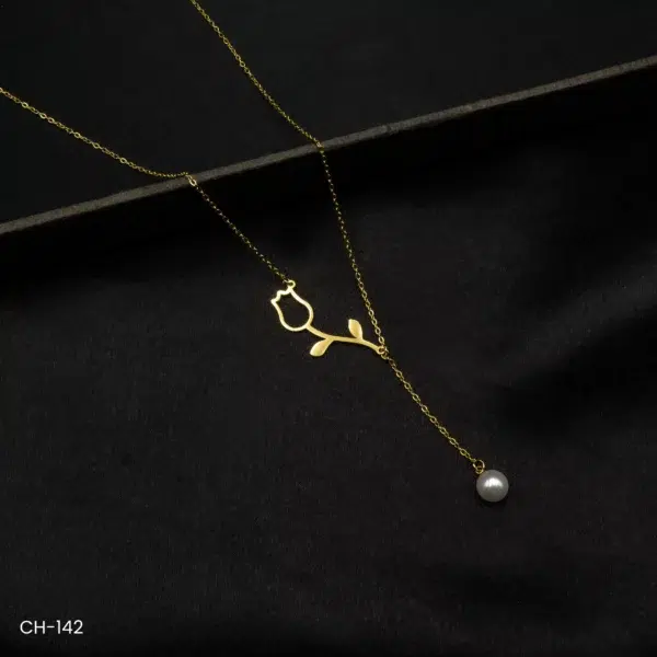 CH-142 - Floral Elegance Simple Gold Plated Tulip Necklace with a Modern Twist