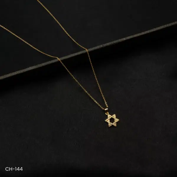 CH-144 - Celestial Star Dazzling American Diamond Gold Plated Star Pendant Necklace