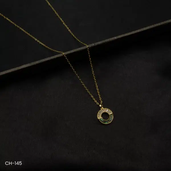 CH-145 - Artistic Radiance Decorative Gold Plated Round American Diamond Pendant Necklace