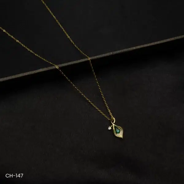 CH-147 - Gilded Leaf Elegance Stylish Gold Plated Necklace with Glimmering American Diamonds