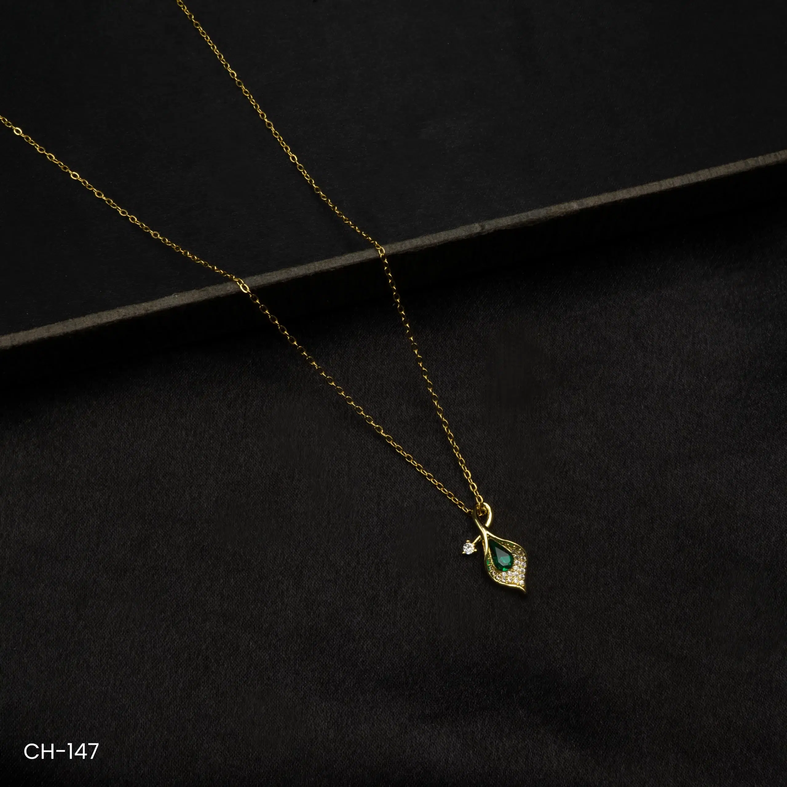 CH-147 - Gilded Leaf Elegance Stylish Gold Plated Necklace with Glimmering American Diamonds CH-147 - Gilded Leaf Elegance Stylish Gold Plated Necklace with Glimmering American Diamonds
