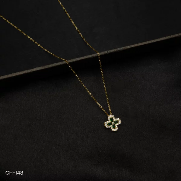 CH-148 - Blooming Beauty Captivating Gold Plated American Diamond Flower Necklace