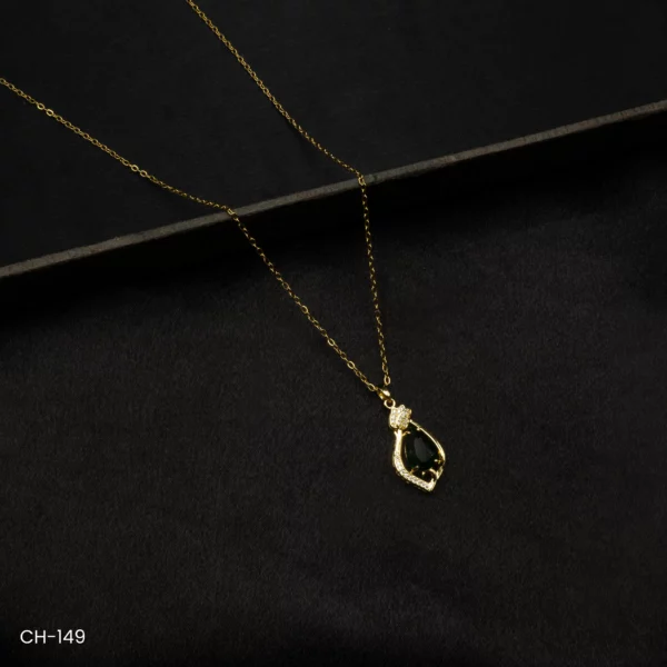 CH-149 - Luxe Teardrop Design American Diamond & Emerald Pendant Necklace