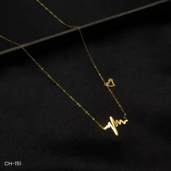 CH-151 - Pulse of Affection Elegant Gold Plated Necklace Featuring Heartbeat Design