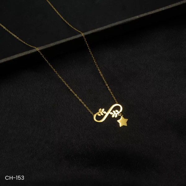 CH-153 - Infinity and Beyond Stylish Gold Plated Necklace with Leaf Accents