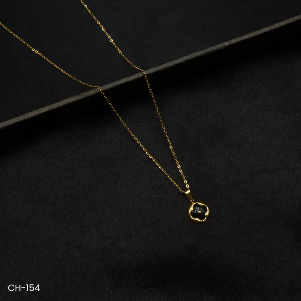 CH-154 - Timeless Minimalism Dainty Gold Plated Necklace with Eye-Catching Black Charm