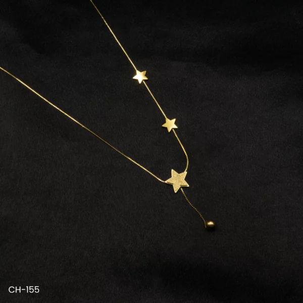 CH-155 - Starlight Elegance Stunning Gold Plated Necklace with Hanging Star Details