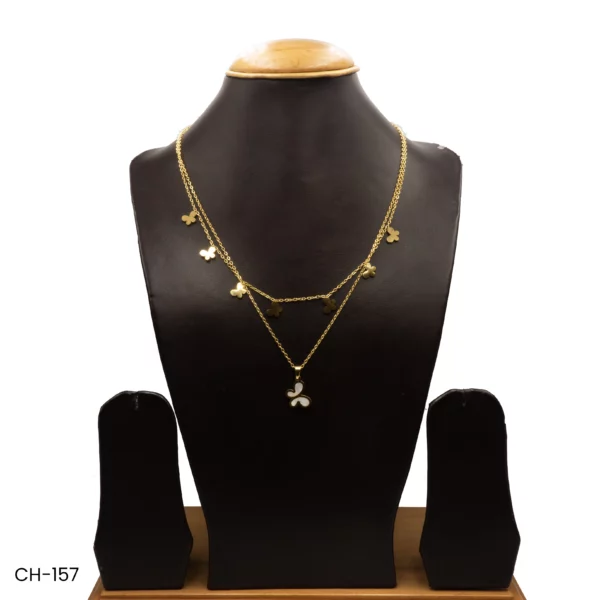 CH-157 - Chic Layers Stylish Gold Plated Necklace Featuring Delicate Butterfly Designs