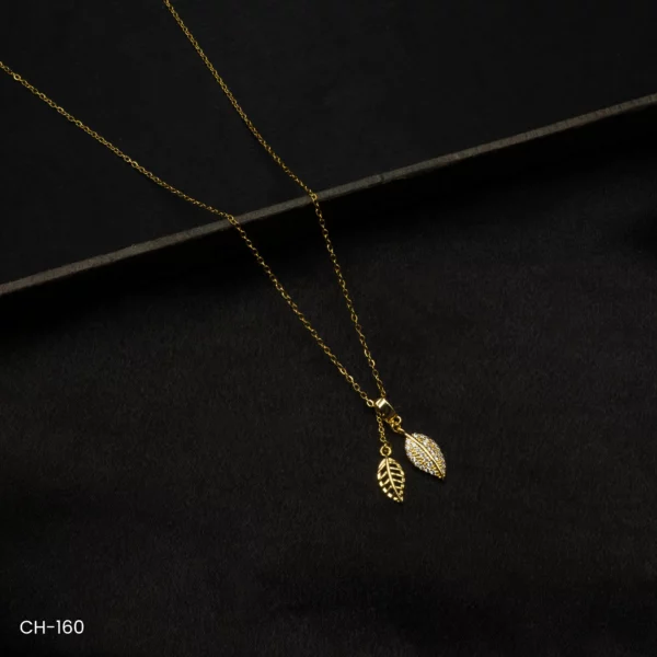 CH-160 - Dainty Leaf Duo Gold Plated American Diamond Minimalist Pendant Necklace