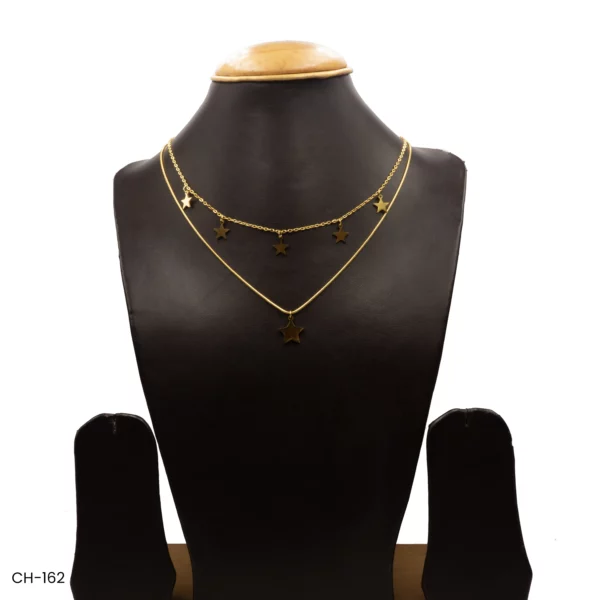 CH-162 - Starry Elegance Layered Gold Plated Chain Necklace for a Dazzling Look