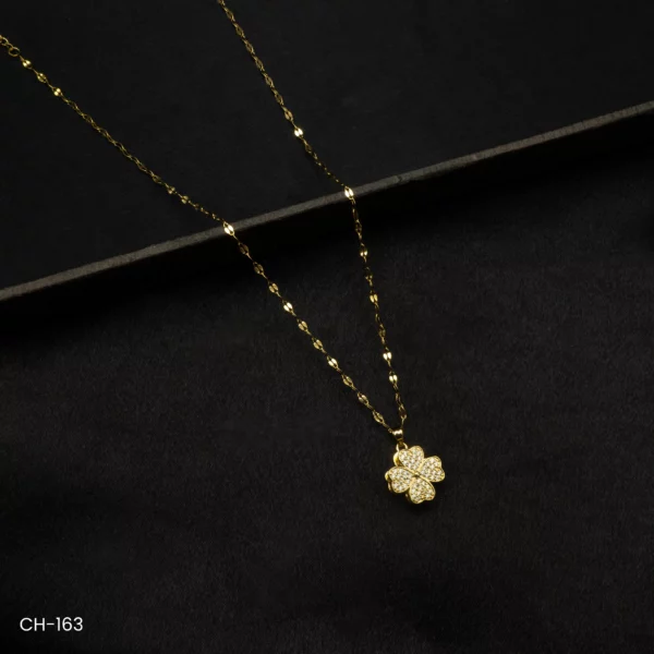 CH-163 - Sparkling American Diamond Clover Pendant Necklace for Good Luck and Style