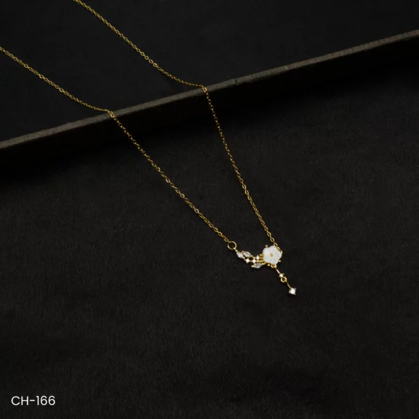 CH-166 - Gold Plated Floral Pendant Necklace with Sparkling American Diamond Accents