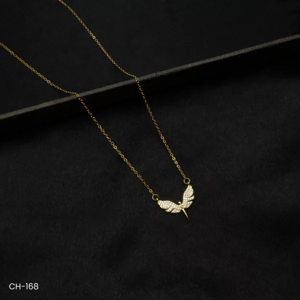 CH-168 - Dazzling Gold Plated American Diamond Necklace Featuring an Artistic Wing Design