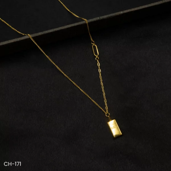 CH-171 - Sleek Sophistication Gold Inscribed Elegant Bar Pendant Necklace