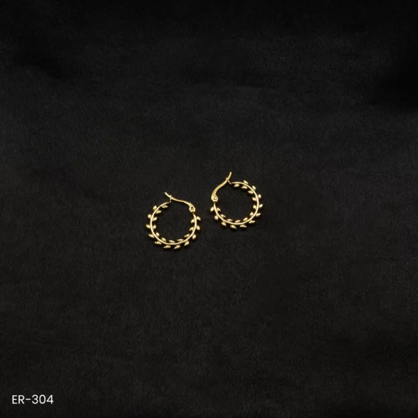 ER-304 - Golden Flora Chic Leaf-Inspired Hoops Perfect for Everyday Glam