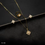 PS-166 - Classic American Diamond Pearl Pendant Earring & Ring Set