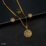 PS-168 - Ornate Petals Collection Gold Plated American Diamond Pendant Earring & Ring Set