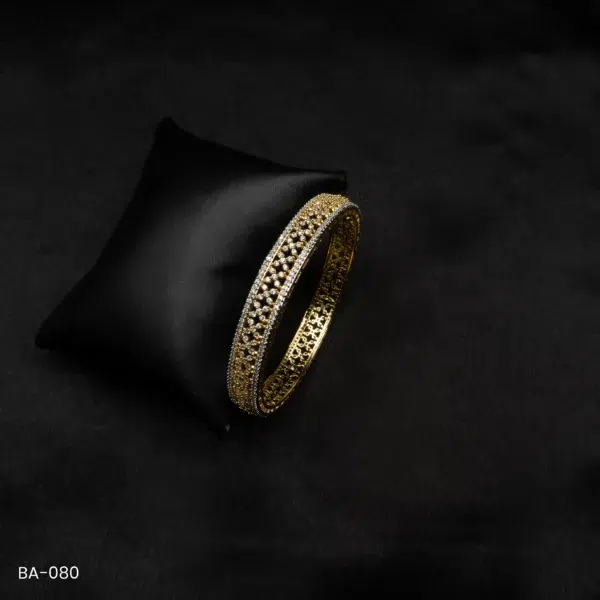 BA-080 - Gold Plated Bangle with Intricate American Diamond Pattern