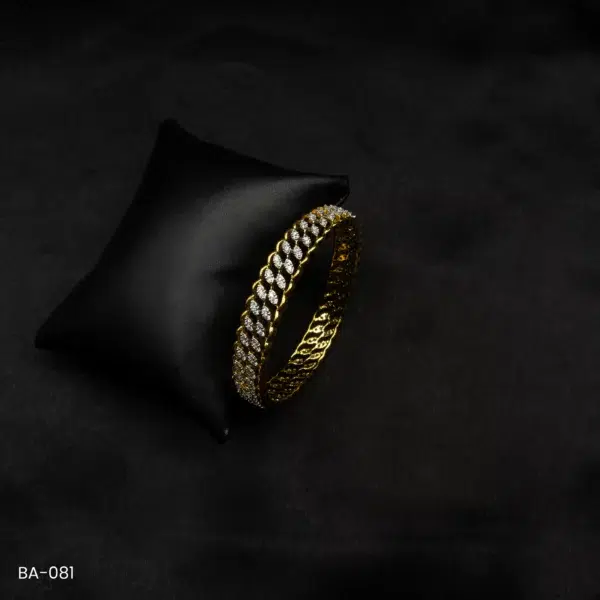 BA-081 - Dual Crystal Leaf Design American Diamond Gold Plated Bangle