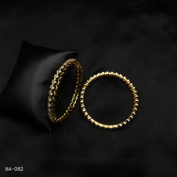 BA-082 - Gold Plated American Diamond Circle Accented 2 Pcs Set Bangles