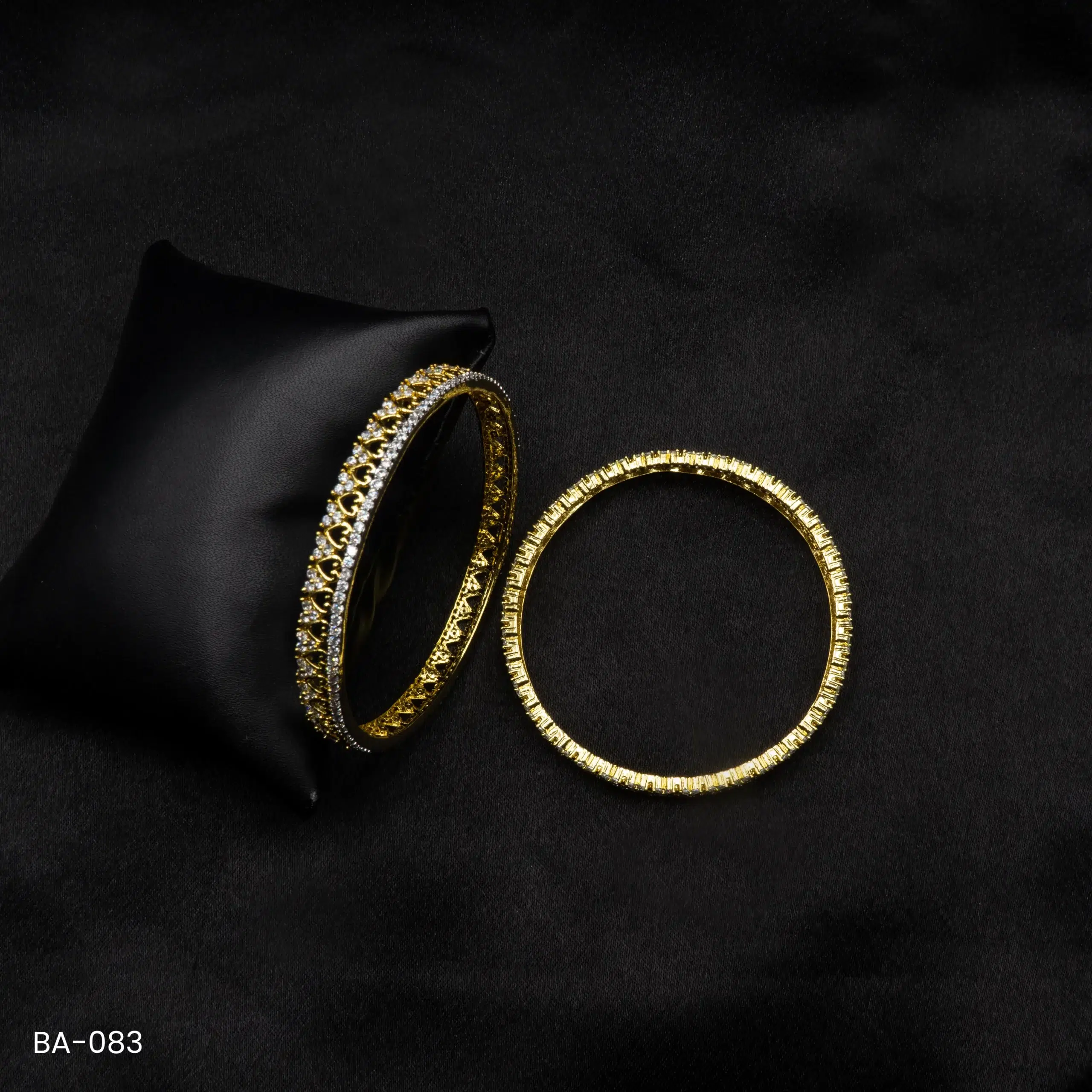 BA-083 - Gold Plated Intricate Design American Diamond 2 Pcs Set Bangles BA-083 - Gold Plated Intricate Design American Diamond 2 Pcs Set Bangles